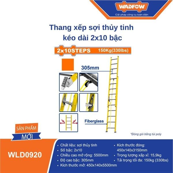  Thang xếp sợi thủy tinh kéo dài 2x10 bậc WADFOW WLD0920 