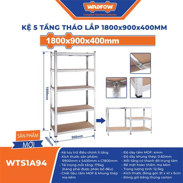  Kệ 5 tầng tháo lắp 1800x900x400mm WADFOW WTS1A94 