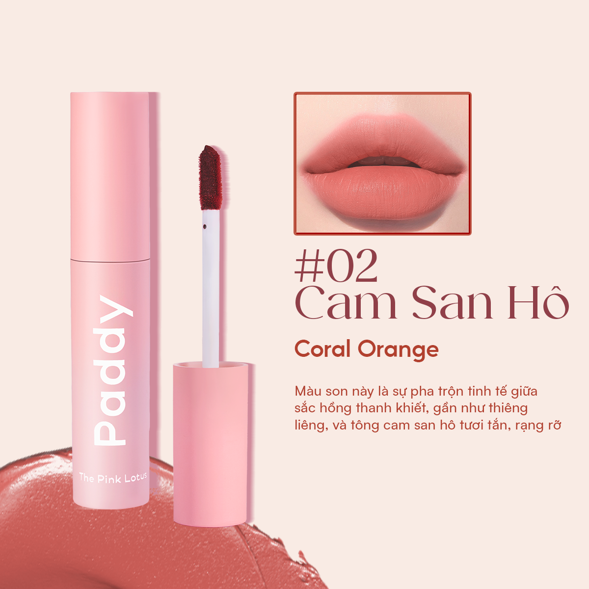 Son Thuần Chay Paddy The Pink Lotus Lips – Chiết Xuất Hoa Sen, Mềm Mịn Không Khô Môi 3g SKVEG