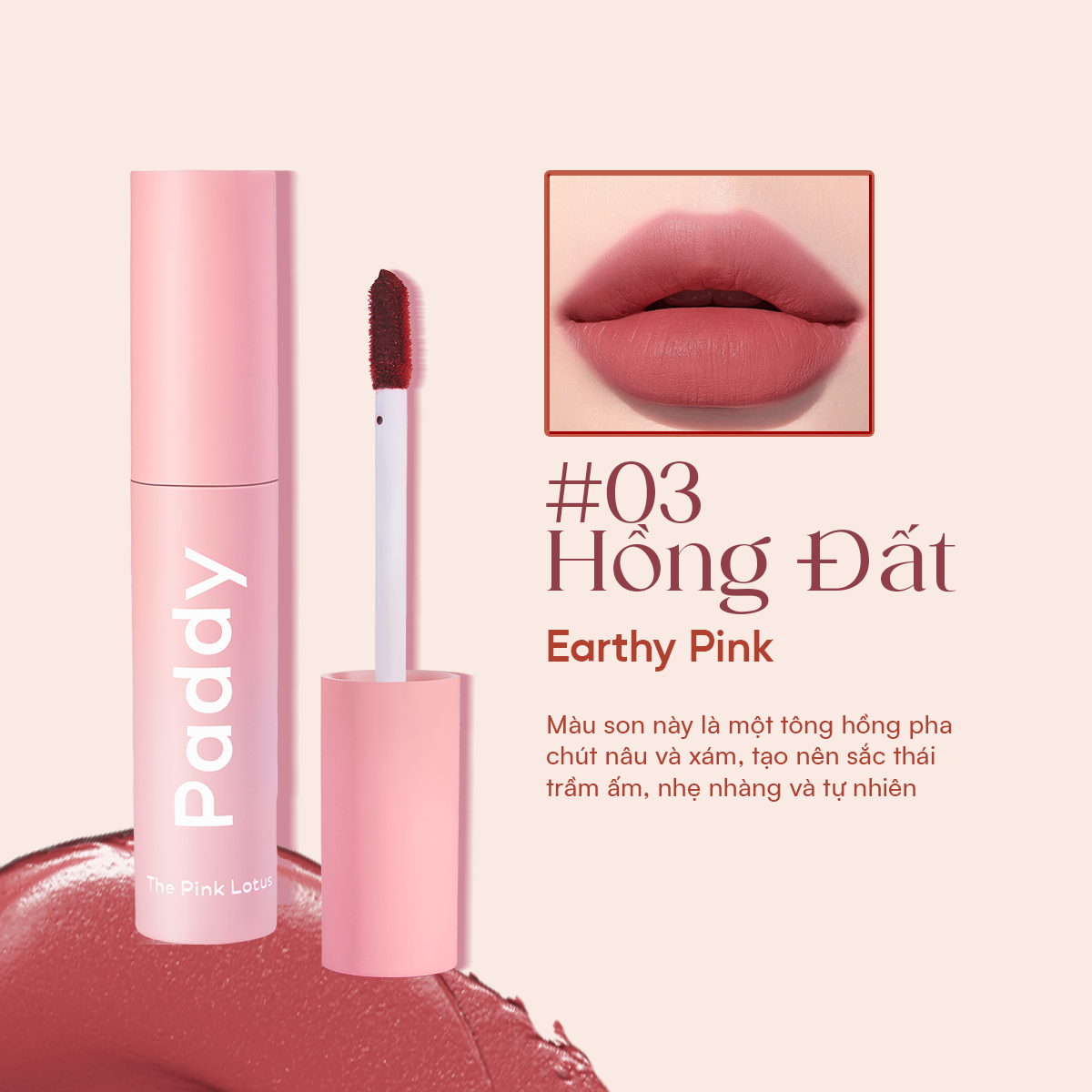 Son Thuần Chay Paddy The Pink Lotus Lips – Chiết Xuất Hoa Sen, Mềm Mịn Không Khô Môi 3g SKVEG