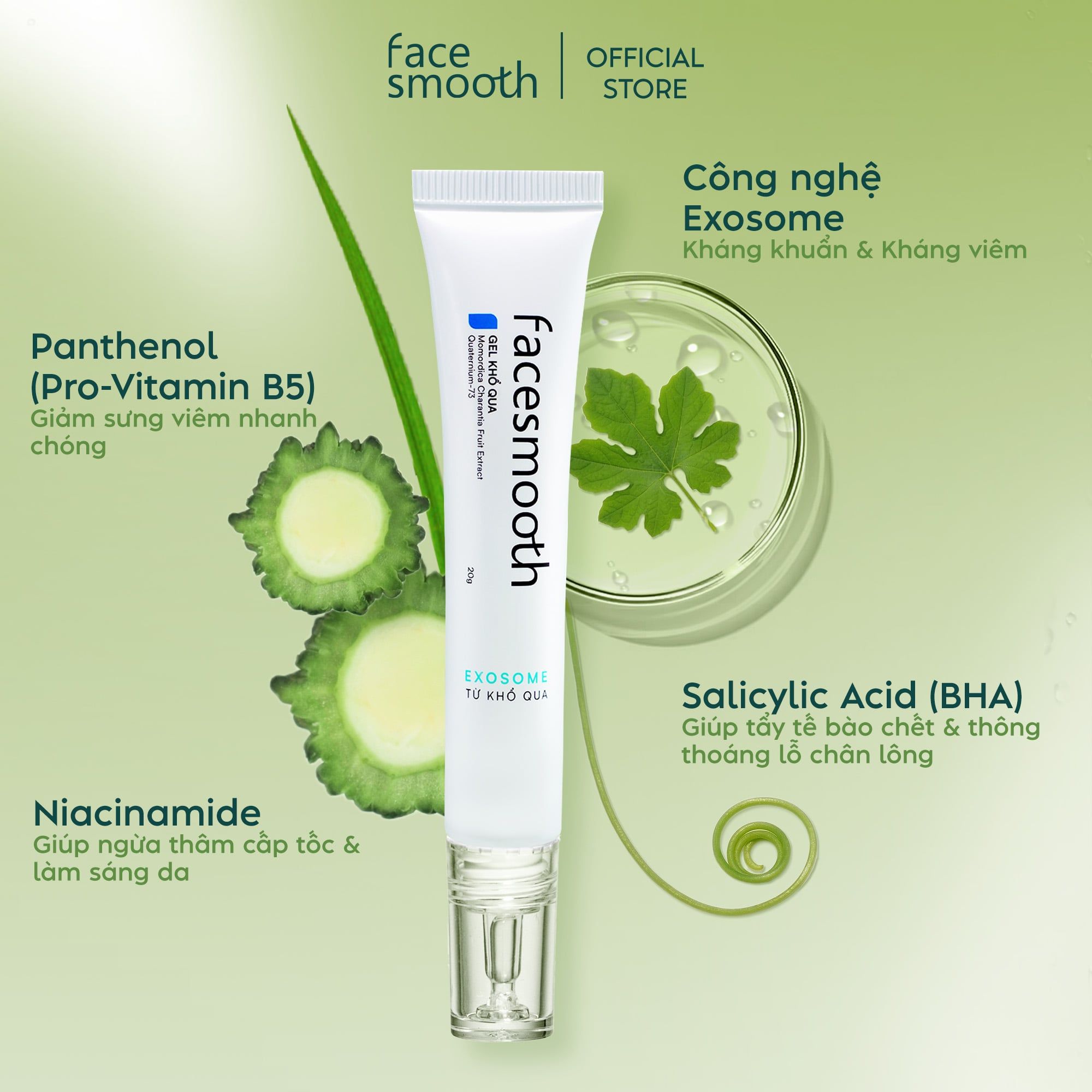 Combo 2 Gel Mụn Khổ Qua Facesmooth - Kháng Viêm, Giảm Sưng & Phục Hồi Da Mụn Công Nghệ Exosome