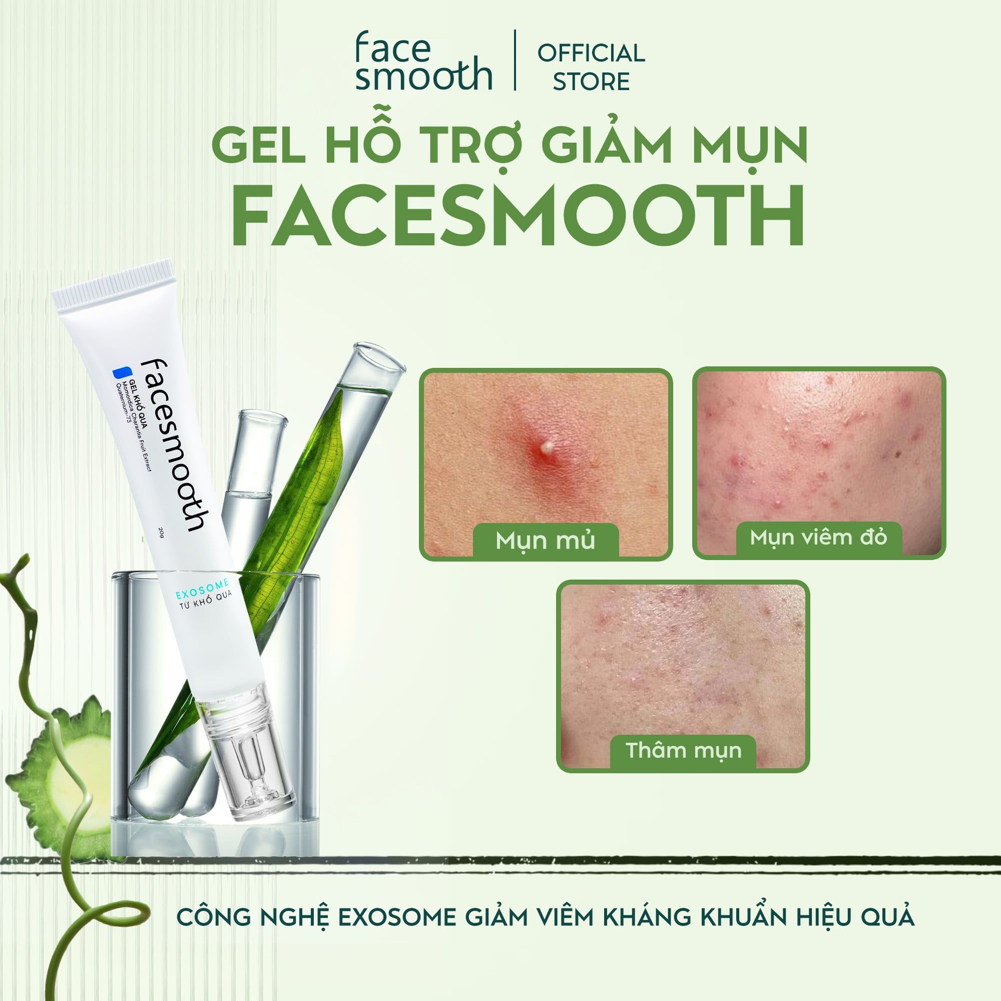 Combo 2 Gel Mụn Khổ Qua Facesmooth - Kháng Viêm, Giảm Sưng & Phục Hồi Da Mụn Công Nghệ Exosome