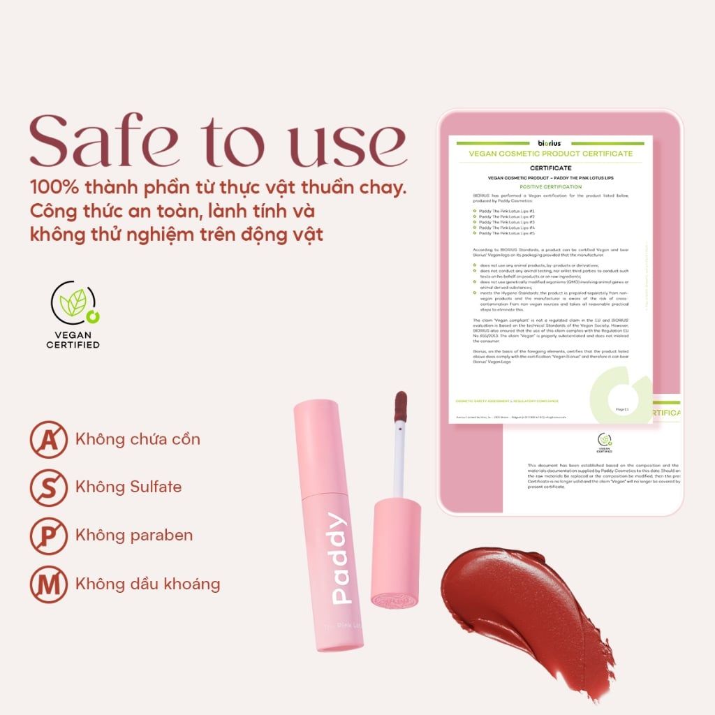 Combo 2 Son Thuần Chay Paddy The Pink Lotus Lips – Chiết Xuất Hoa Sen, Mềm Mịn Không Khô Môi 3g - 2SKVEG