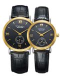  ĐỒNG HỒ TOPHILL TA021G.PB2197 + TA021L.PB2197 Nam+Nữ dây da máy Quartz kính Sapphire 3ATM 