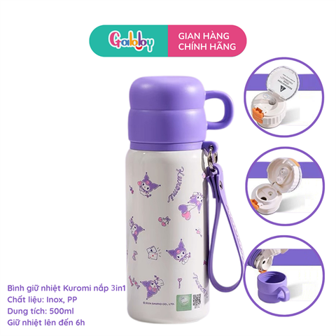 Bình Nước Giữ Nhiệt Sanrio 2in1 Kèm Cốc 500ml