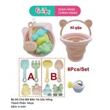 Bộ Đồ Chơi Bãi Biển Tai Gấu Hồng (6 món - Xô gấp) - 0782 (S206-C)