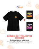  Combo Áo thun đen unisex và tranh vải gắn áo | Chủ đề Hết tiền mà còn-ten 