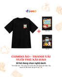  Combo Áo thun đen unisex và tranh vải gắn áo | Chủ đề Hết tiền mà còn-ten 