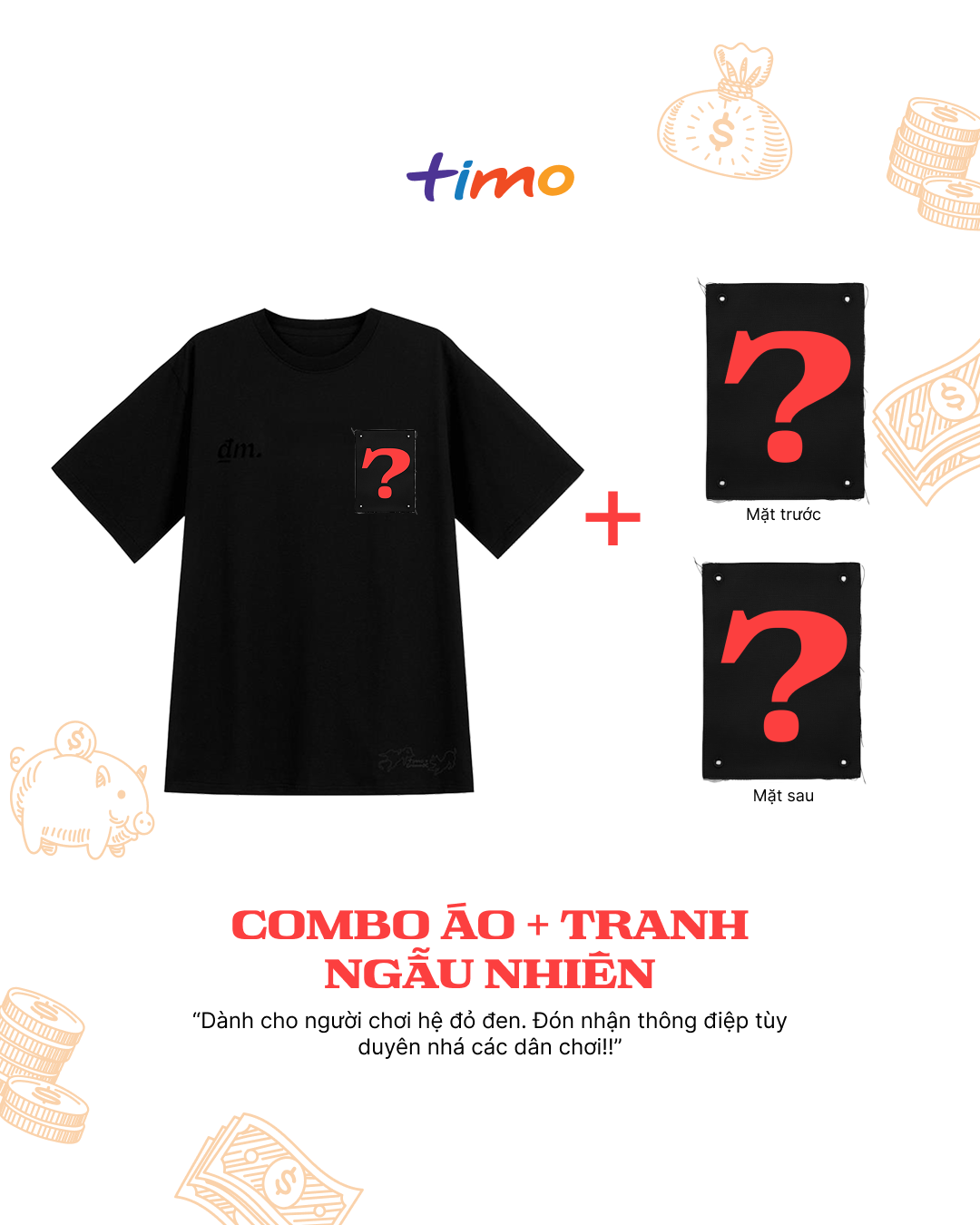  Combo Áo thun đen unisex và tranh vải gắn áo | Chủ đề Giàu bằng niềm tin 