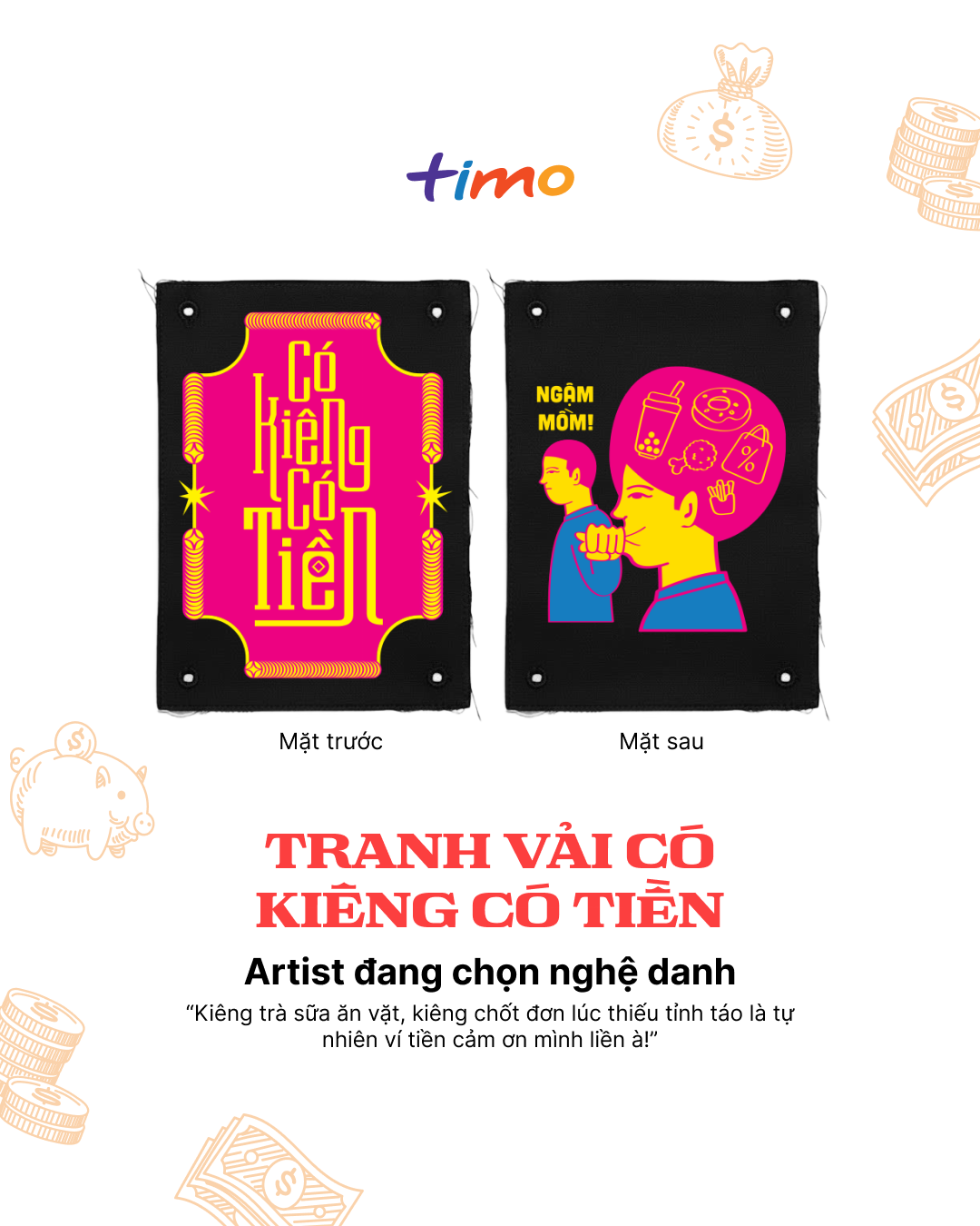  Tranh vải gắn áo Có kiêng có tiền 