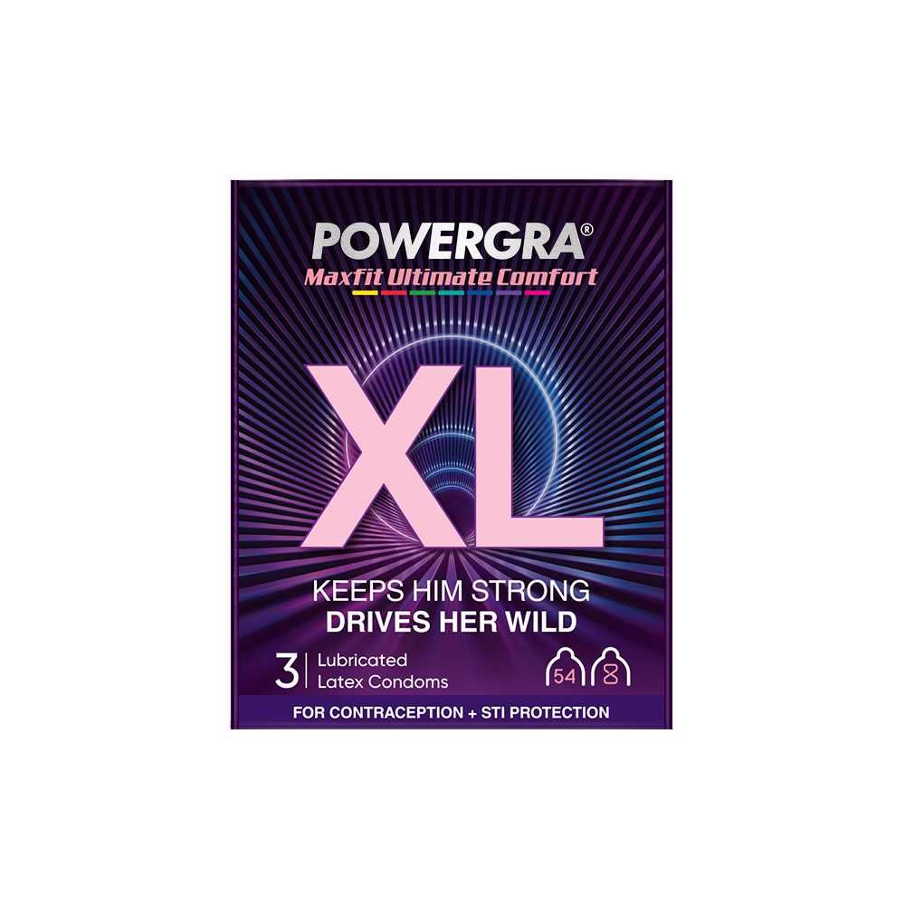  Bao cao su Powergra Maxfit - Size 54mm, siểu mỏng, kéo dài, hương dâu - Hộp 3 cái 