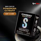  Bao cao su Powergra Ultrafit - Size 49mm, siêu mỏng, kéo dài, hương dâu - Hộp 3 cái 