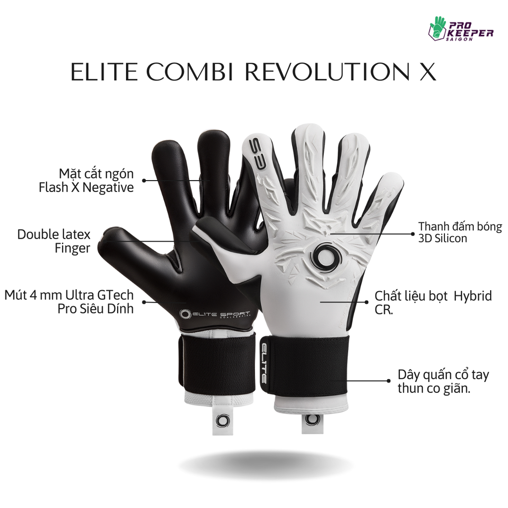 Găng Tay Thủ Môn Elite Revolution X Combi White