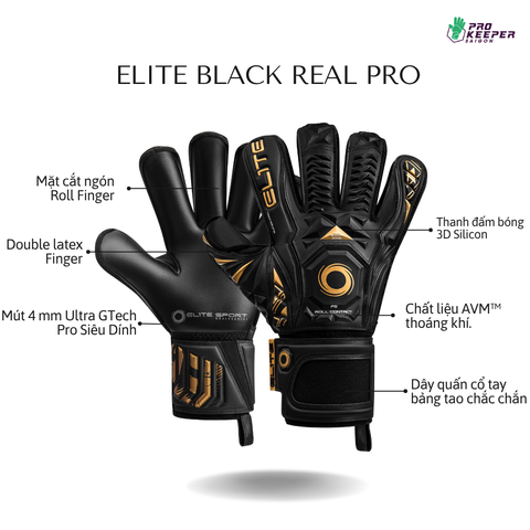 Găng Tay Thủ Môn Elite Black Real RollFinger