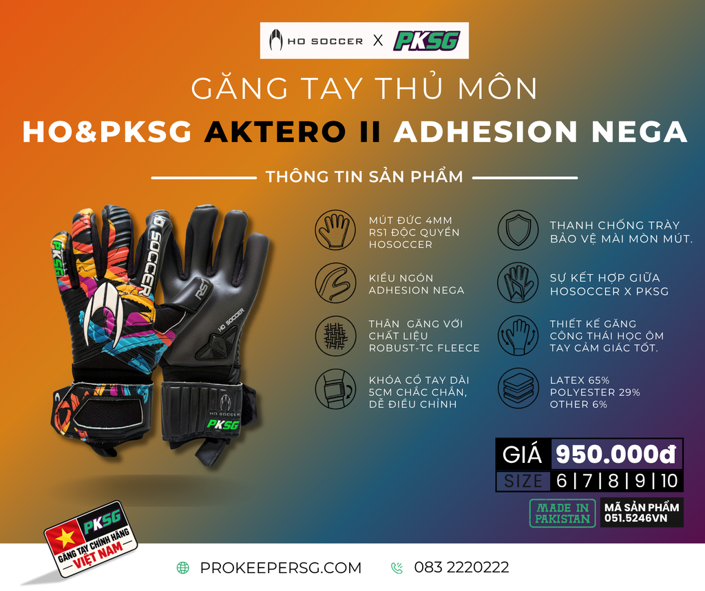 Găng Tay Thủ Môn HOSoccer&PKSG Aktero II Adhesion Nega SMU 051.5246VN