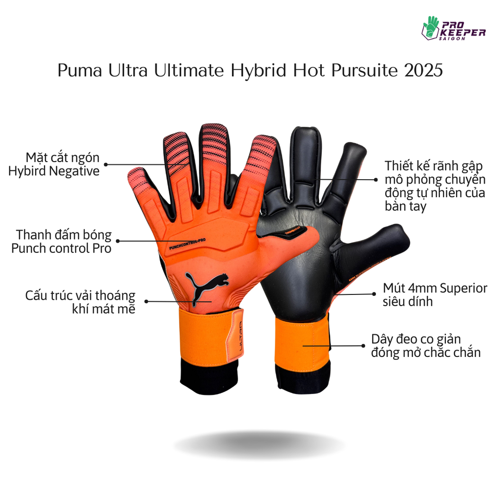 Găng Tay Thủ Môn PUMA Ultra Ultimate Hybrid Fluo Orange Fire Red 042081 02