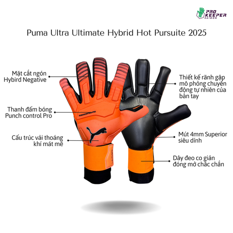 Găng Tay Thủ Môn PUMA Ultra Ultimate Hybrid Fluo Orange Fire Red 042081 02