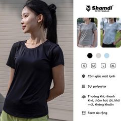 Áo Thun Thể Thao Nữ  Shamdi Tập Gym Yoga Pickleball Ngắn Tay Cổ Tròn Casual Shamdi Cao Cấp, Vải Mềm Mịn Chống Nhăn Co Giãn 4 Chiều Thoáng Khí Lỗi 1 Đổi 1