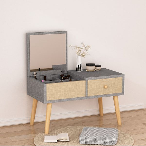 Bàn Trang Điểm GAPI Ngồi Bệt Gỗ MDF Màu Trắng-Vân Gỗ - GP143