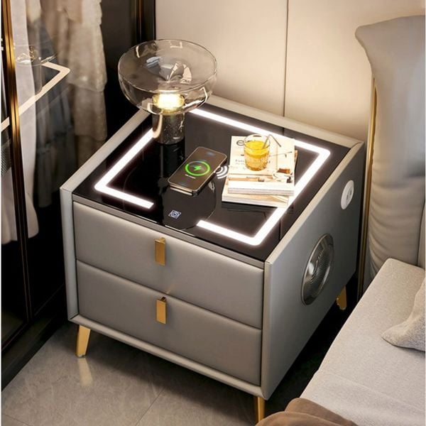 Tab đầu giường bọc da thông minh tích hợp đèn LED, sạc hiện đại - GA36