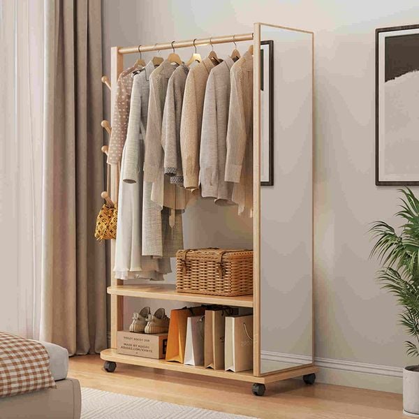 Giá treo quần áo có bánh xe kết hợp gương - GP371