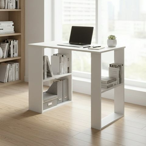 Bàn làm việc full trắng có kệ sách 2 bên hông tiện lợi - GP417