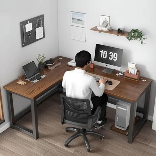 Bàn Học Thông Minh Chữ L Đen Gỗ Óc Chó Hiện Đại IGA - GM126