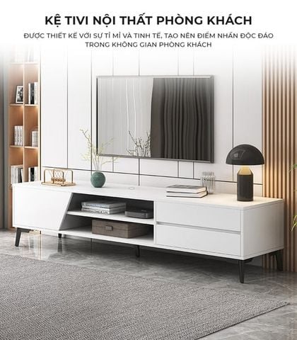 Kệ Tivi 1 Cánh Mở 2 Ngăn Kéo Trắng Cho Phòng Khách - Nội Thất IGA - GP324