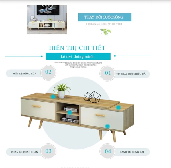 [Giảm giá 60%] Kệ Tivi GAPI Có Thể Thay Đổi Kích Thước Màu Gỗ Phối Trắng - GP83