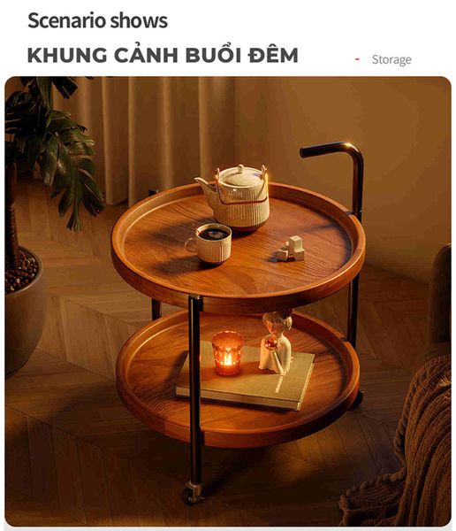 Bàn Trà Di Động 2 Tầng Chân Đen Mặt Óc Chó - GM188