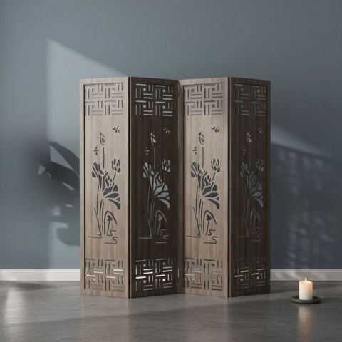 Bình Phong Gỗ MDF Họa Tiết Hoa Sen - GP396