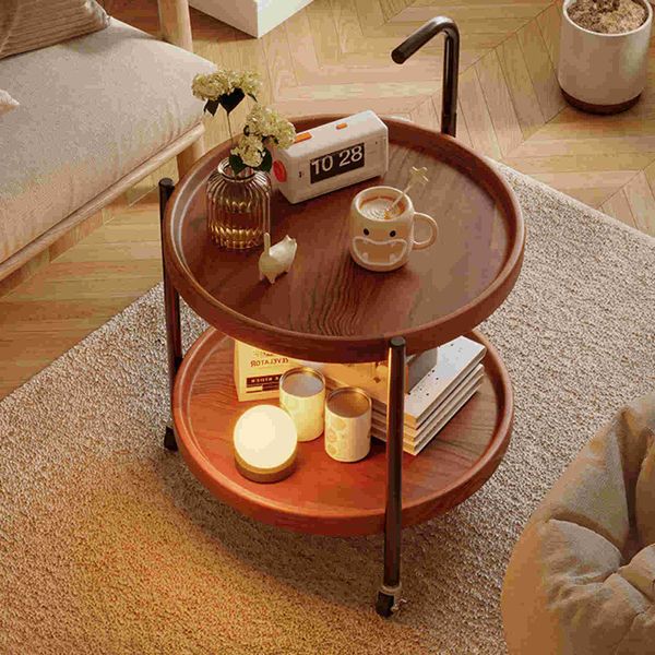 Bàn Trà Di Động 2 Tầng Chân Đen Mặt Óc Chó - GM188