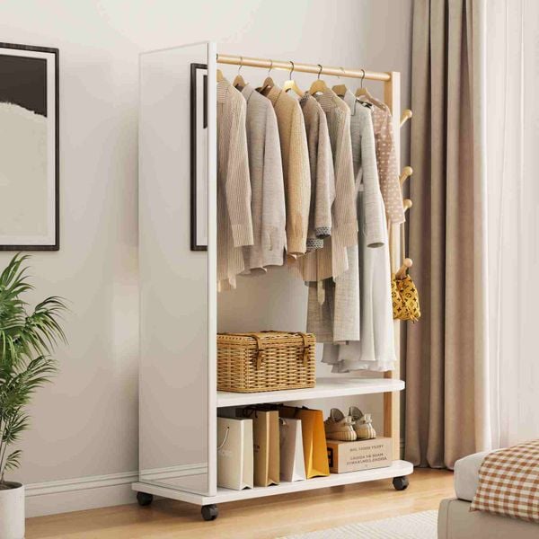 Giá treo quần áo có bánh xe kết hợp gương - GP371