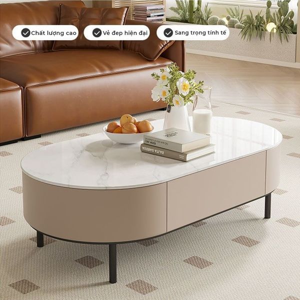 Bàn Trà Sofa Hình Oval Bọc Da Cao Cấp GAPI - GM155