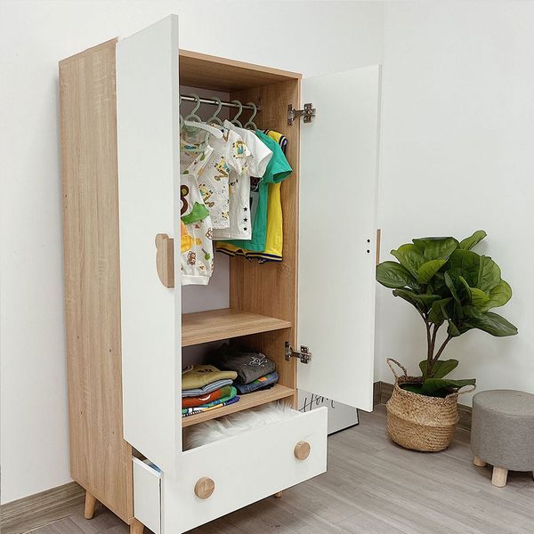 Tủ Quần Áo Trẻ Em GAPI Màu Gỗ Cánh Trắng - GP123