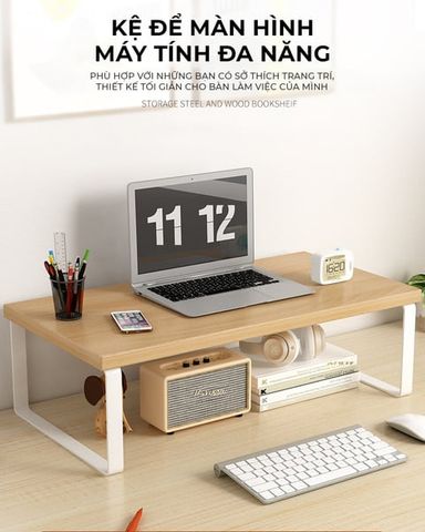 Kệ Laptop Để Bàn Khung Trắng Vân Gỗ - GM212.13