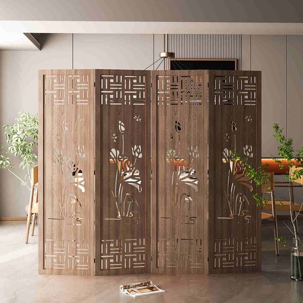 Bình Phong Gỗ MDF Họa Tiết Hoa Sen - GP396