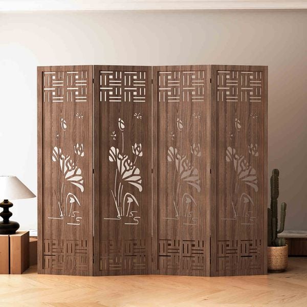 Bình Phong Gỗ MDF Họa Tiết Hoa Sen - GP396