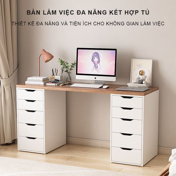 Bàn Làm Việc Kèm 10 Ngăn Kéo Đa Năng Gỗ MDF Cao Cấp GAPI - GP313