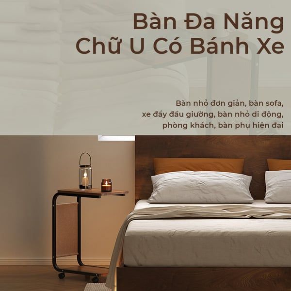 Bàn Trà Gỗ Chữ U Đa Năng Tích Hợp Bánh Xe Di Động, Lắp Đặt Dễ Dàng - Nội Thất IGA - GM102