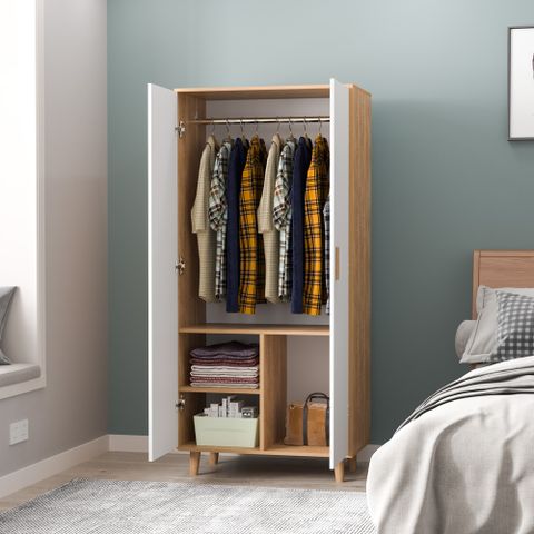 Tủ Quần Áo GAPI Màu Gỗ Phối Trắng - GP129