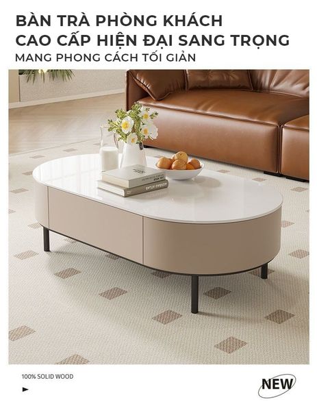 Bàn Trà Sofa Hình Oval Bọc Da Cao Cấp GAPI - GM155