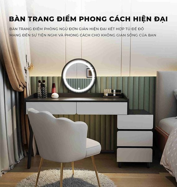 Bàn Trang Điểm Đen Trắng Hiện Đại Kết Hợp Tủ Lưu Trữ - GP367
