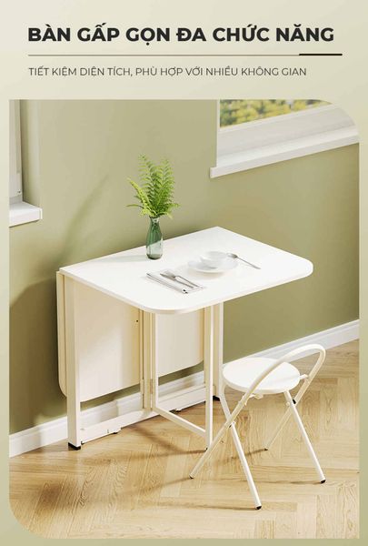 Bàn Ăn Thông Minh Gấp Gọn Full Trắng Tinh Tế - GM202