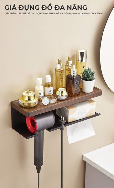 Kệ nhà tắm kim loại kết hợp gỗ vân sồi - GM197