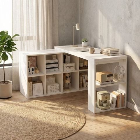 Bàn làm việc tích hợp nhiều tủ đề đồ 6-8 ngăn xoay 360 độ - Nội thất IGA - GP368