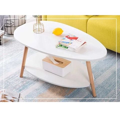 Bàn trà hình trứng 2 tầng trắng - GP56