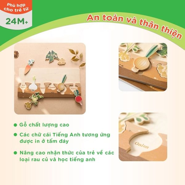 Bảng Đồ Chơi Giáo Dục Nhận Biết Rau Củ Thông Minh Cho Bé Gỗ Cao Cấp GAPI - TOY04