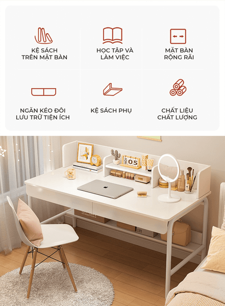 Bàn Làm Việc Có Ngăn Kéo Tích Hợp Kệ Sách Đa Năng Gỗ MDF GAPI - GM162