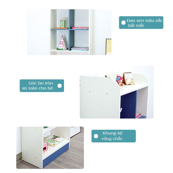 [Giảm giá 60%] Tủ Sách Cho Bé GAPI Màu Xanh Phối Trắng - GP139